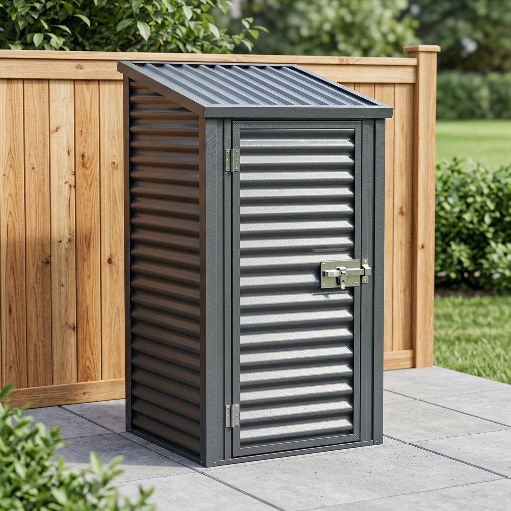 Oakline 5x3 ft Slim Vertical Steel Tool Shed — Lockable Single Door, Charcoal Gray
