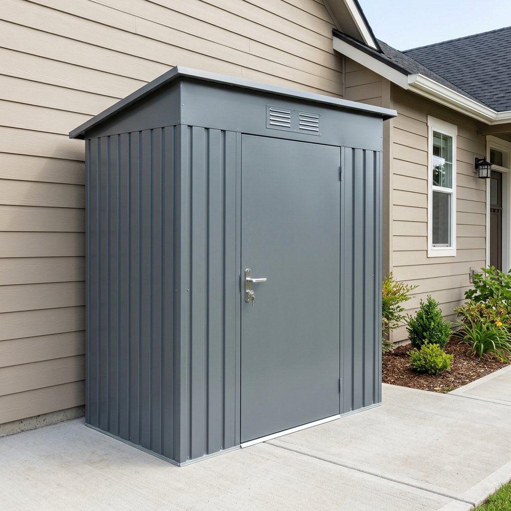 Oakline 6x4 ft Lean-To Galvanized Steel Utility Shed — Sloped Roof, Slate Gray