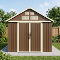 Oakline 9x6 ft Heavy-Duty Ventilated Metal Storage Shed — Double Lockable Doors, Earth Brown