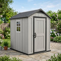 Oakline 6x4 ft All-Weather Resin Patio & Garden Shed — Built-In Floor & Window, Light Gray