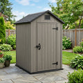Oakline 4x6 ft Compact Double-Wall Resin Patio Shed — Molded Floor & Single Door, Warm Gray